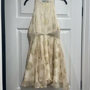 Elegant Cream and Gold Halter Dress